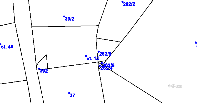 Parcela st. 262/5 v KÚ Snopoušovy, Katastrální mapa