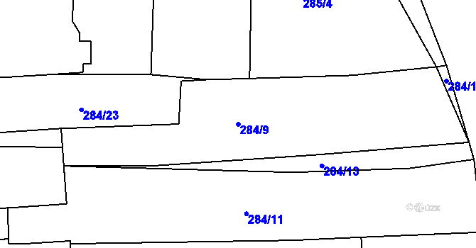 Parcela st. 284/9 v KÚ Snopoušovy, Katastrální mapa