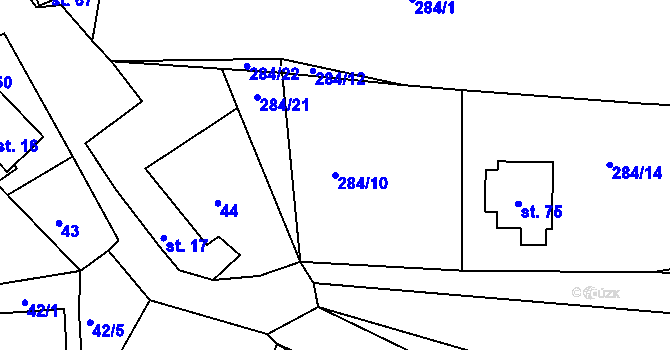 Parcela st. 284/10 v KÚ Snopoušovy, Katastrální mapa