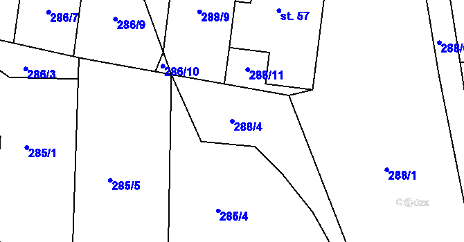Parcela st. 288/4 v KÚ Snopoušovy, Katastrální mapa