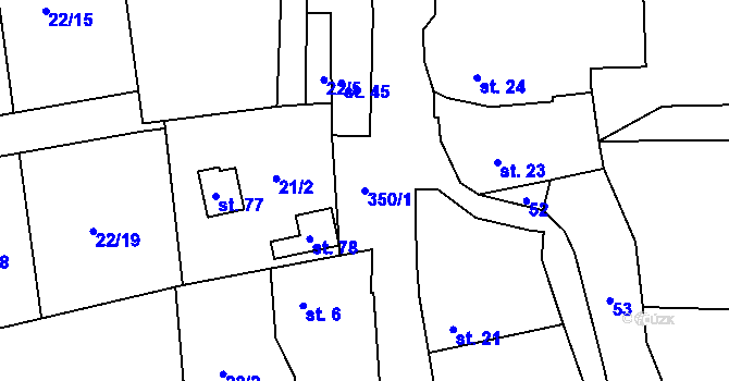 Parcela st. 350/1 v KÚ Snopoušovy, Katastrální mapa