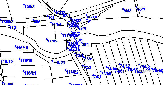 Parcela st. 391 v KÚ Snopoušovy, Katastrální mapa