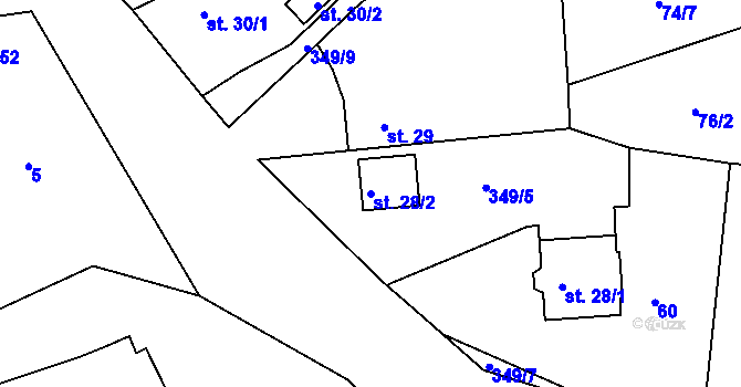 Parcela st. 28/2 v KÚ Snopoušovy, Katastrální mapa