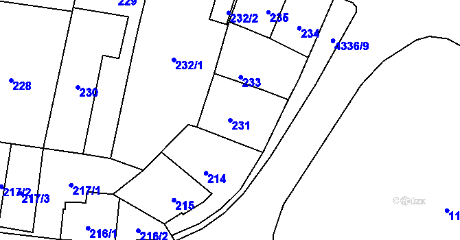 Parcela st. 231 v KÚ Dolní Lutyně, Katastrální mapa