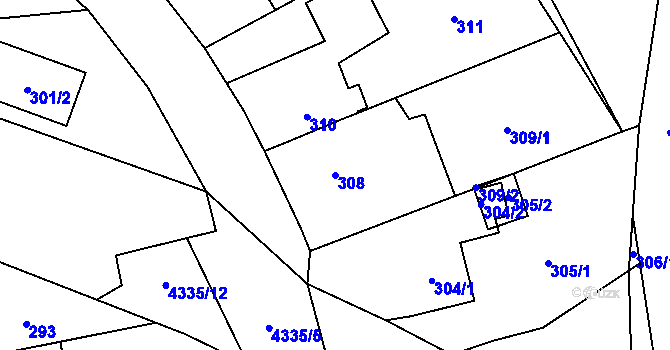 Parcela st. 308 v KÚ Dolní Lutyně, Katastrální mapa