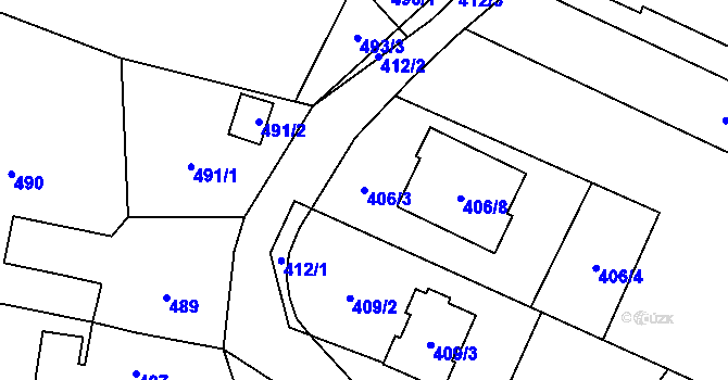 Parcela st. 406/3 v KÚ Dolní Lutyně, Katastrální mapa