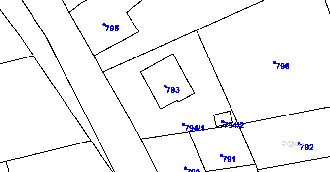 Parcela st. 793 v KÚ Dolní Lutyně, Katastrální mapa