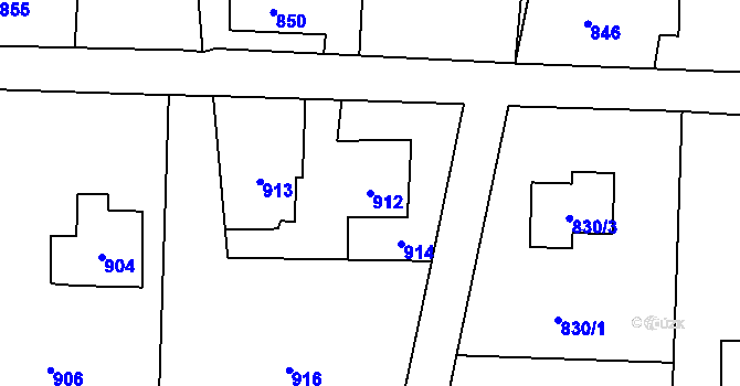 Parcela st. 912 v KÚ Dolní Lutyně, Katastrální mapa