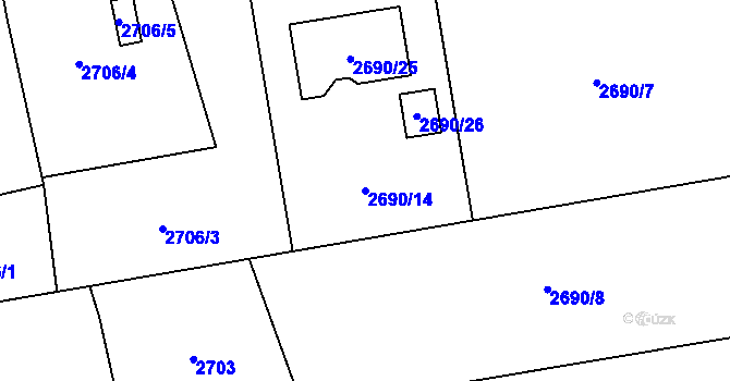 Parcela st. 2690/14 v KÚ Dolní Lutyně, Katastrální mapa