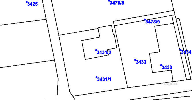 Parcela st. 3431/2 v KÚ Dolní Lutyně, Katastrální mapa