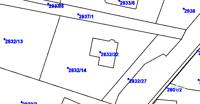 Parcela st. 2832/22 v KÚ Dolní Lutyně, Katastrální mapa