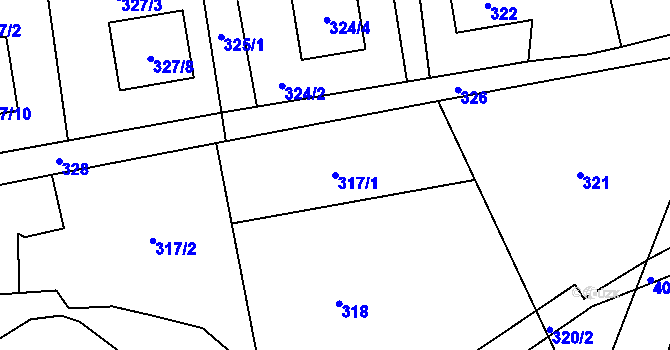 Parcela st. 317/1 v KÚ Dolní Lutyně, Katastrální mapa