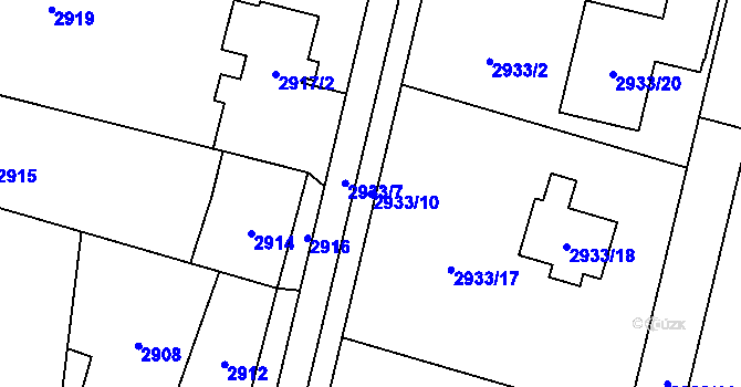 Parcela st. 2933/10 v KÚ Dolní Lutyně, Katastrální mapa