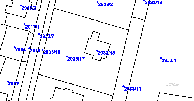 Parcela st. 2933/18 v KÚ Dolní Lutyně, Katastrální mapa