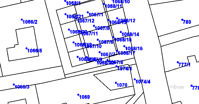 Parcela st. 1067/7 v KÚ Dolní Lutyně, Katastrální mapa
