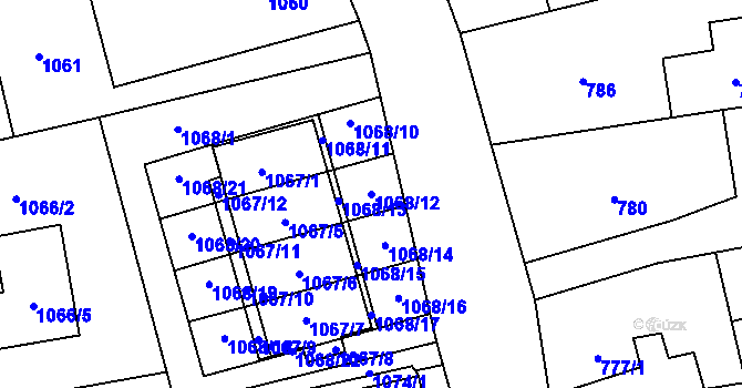 Parcela st. 1068/12 v KÚ Dolní Lutyně, Katastrální mapa