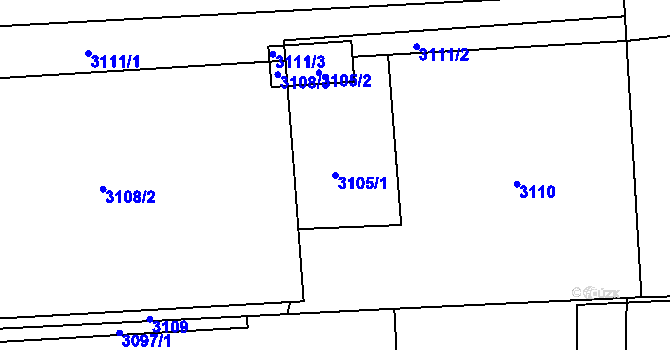 Parcela st. 3105/1 v KÚ Dolní Lutyně, Katastrální mapa