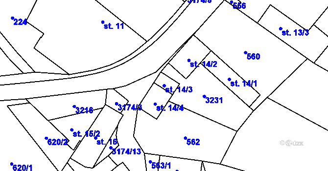 Parcela st. 14/3 v KÚ Dolní Město, Katastrální mapa