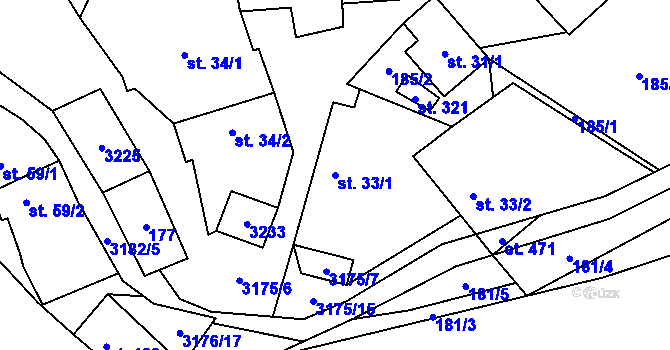 Parcela st. 33/1 v KÚ Dolní Město, Katastrální mapa