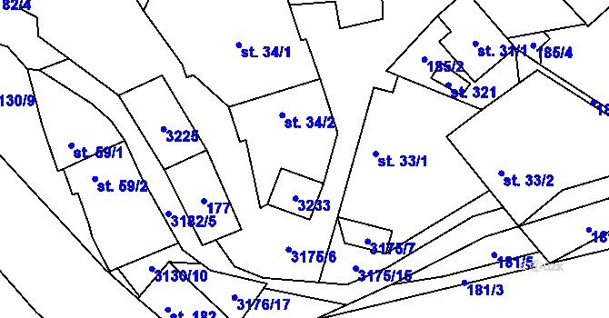 Parcela st. 34/3 v KÚ Dolní Město, Katastrální mapa