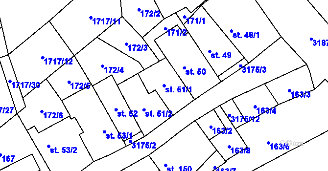 Parcela st. 51/1 v KÚ Dolní Město, Katastrální mapa
