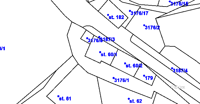 Parcela st. 60/1 v KÚ Dolní Město, Katastrální mapa
