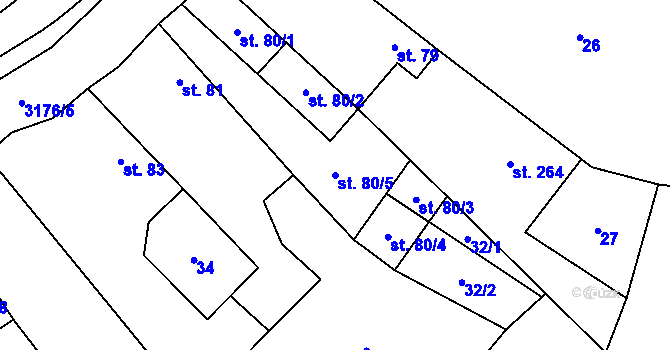 Parcela st. 80/5 v KÚ Dolní Město, Katastrální mapa
