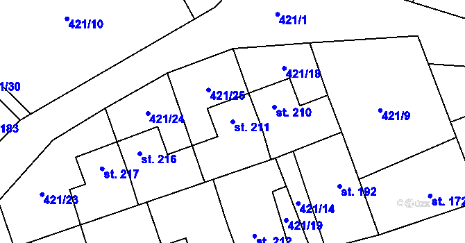 Parcela st. 211 v KÚ Dolní Město, Katastrální mapa