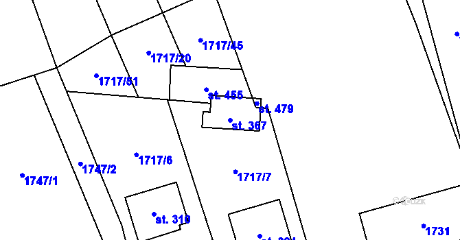 Parcela st. 367 v KÚ Dolní Město, Katastrální mapa