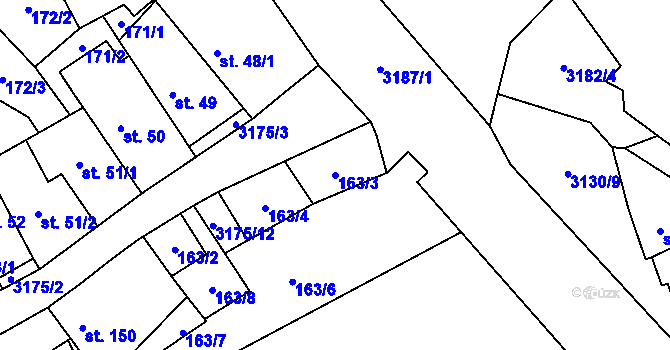 Parcela st. 163/3 v KÚ Dolní Město, Katastrální mapa