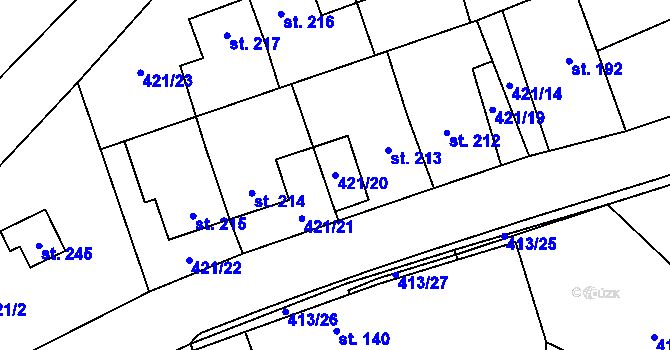 Parcela st. 421/20 v KÚ Dolní Město, Katastrální mapa