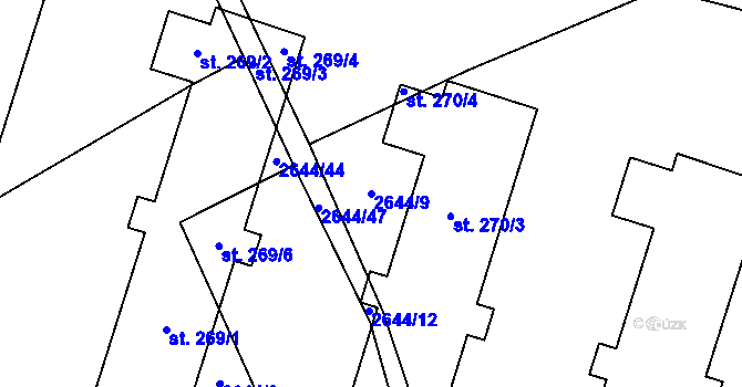 Parcela st. 2644/9 v KÚ Dolní Město, Katastrální mapa