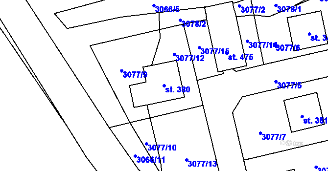 Parcela st. 380 v KÚ Dolní Město, Katastrální mapa
