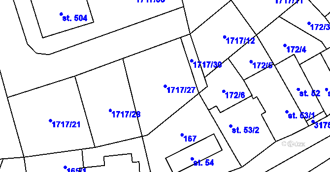 Parcela st. 1717/27 v KÚ Dolní Město, Katastrální mapa