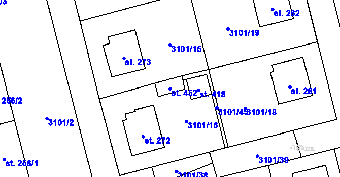 Parcela st. 452 v KÚ Dolní Město, Katastrální mapa