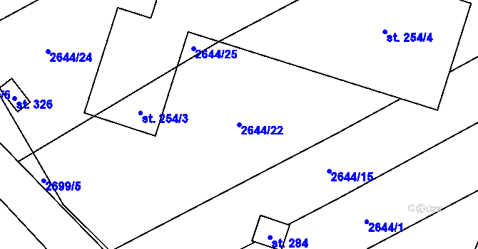 Parcela st. 2644/22 v KÚ Dolní Město, Katastrální mapa