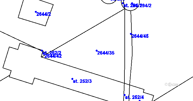 Parcela st. 2644/35 v KÚ Dolní Město, Katastrální mapa