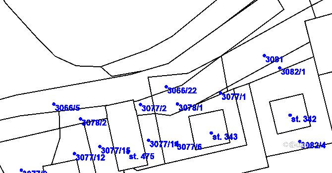 Parcela st. 3066/22 v KÚ Dolní Město, Katastrální mapa