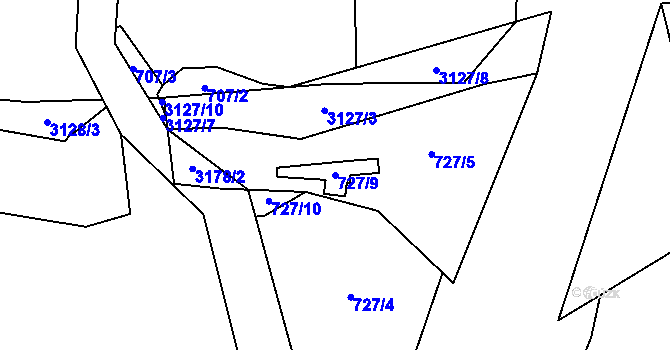 Parcela st. 727/9 v KÚ Dolní Město, Katastrální mapa