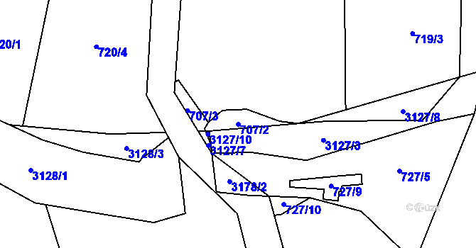 Parcela st. 707/2 v KÚ Dolní Město, Katastrální mapa