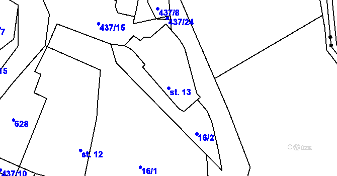 Parcela st. 13 v KÚ Meziklasí, Katastrální mapa