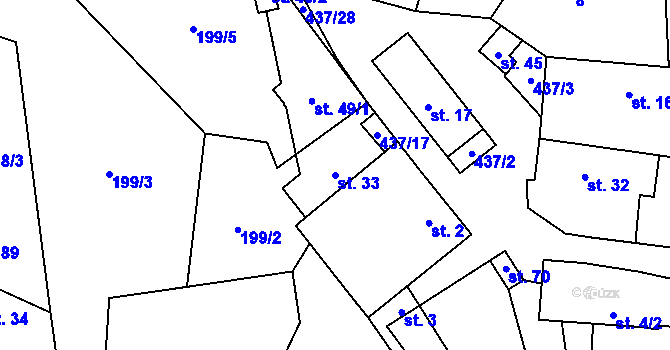 Parcela st. 33 v KÚ Meziklasí, Katastrální mapa