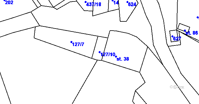 Parcela st. 127/10 v KÚ Meziklasí, Katastrální mapa