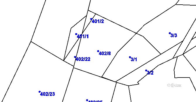Parcela st. 402/8 v KÚ Meziklasí, Katastrální mapa