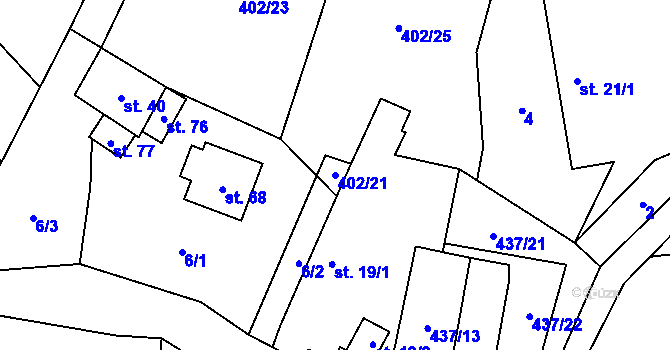Parcela st. 402/21 v KÚ Meziklasí, Katastrální mapa
