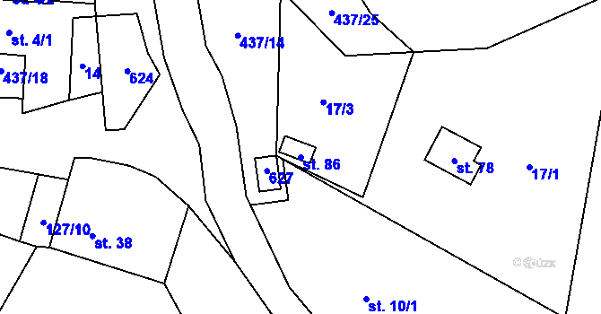 Parcela st. 86 v KÚ Meziklasí, Katastrální mapa