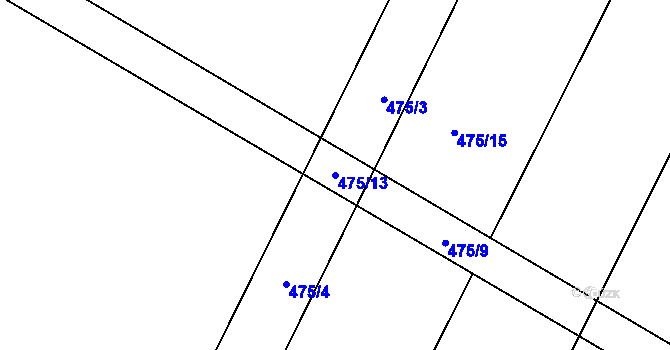 Parcela st. 475/13 v KÚ Meziklasí, Katastrální mapa