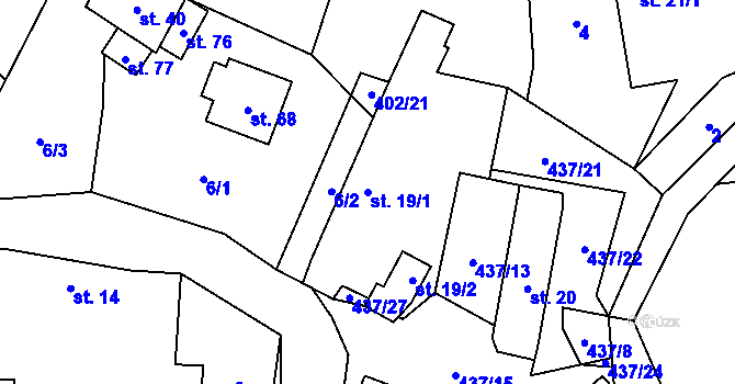 Parcela st. 19/1 v KÚ Meziklasí, Katastrální mapa