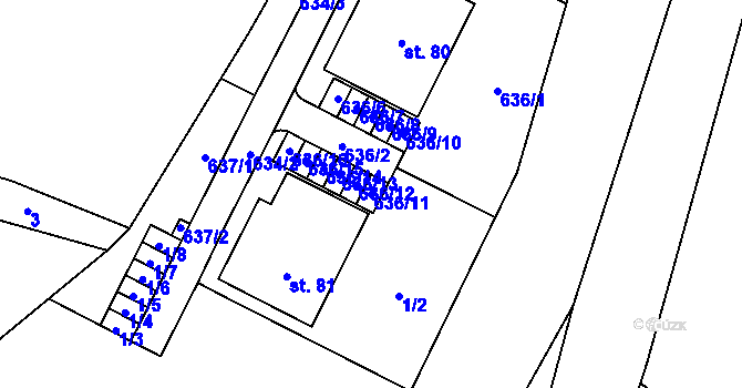 Parcela st. 636/11 v KÚ Horní Morava, Katastrální mapa