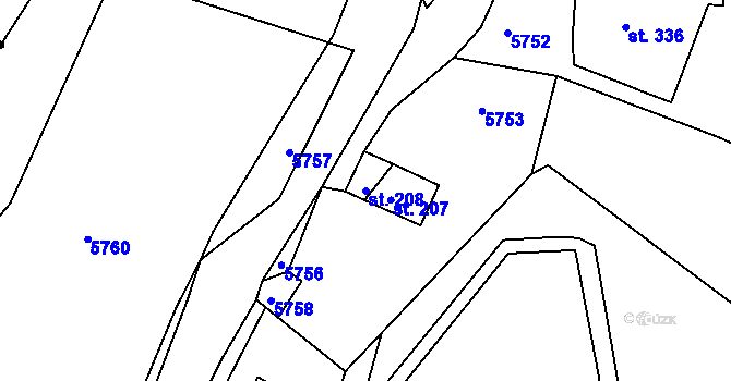 Parcela st. 208 v KÚ Velká Morava, Katastrální mapa